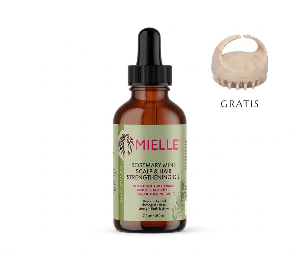 Aceite para el crecimiento del cabello con romero, menta, biotina Mielle 59ml + Gratis cepillo masajeador